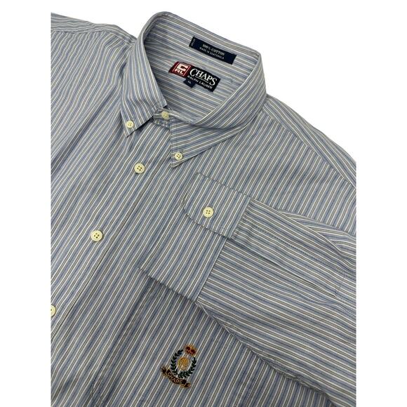 Chaps Ralph Lauren Button-Down Shirt‎ Men's Size XL Blue Cotton Casual Crest - Picture 1 of 6